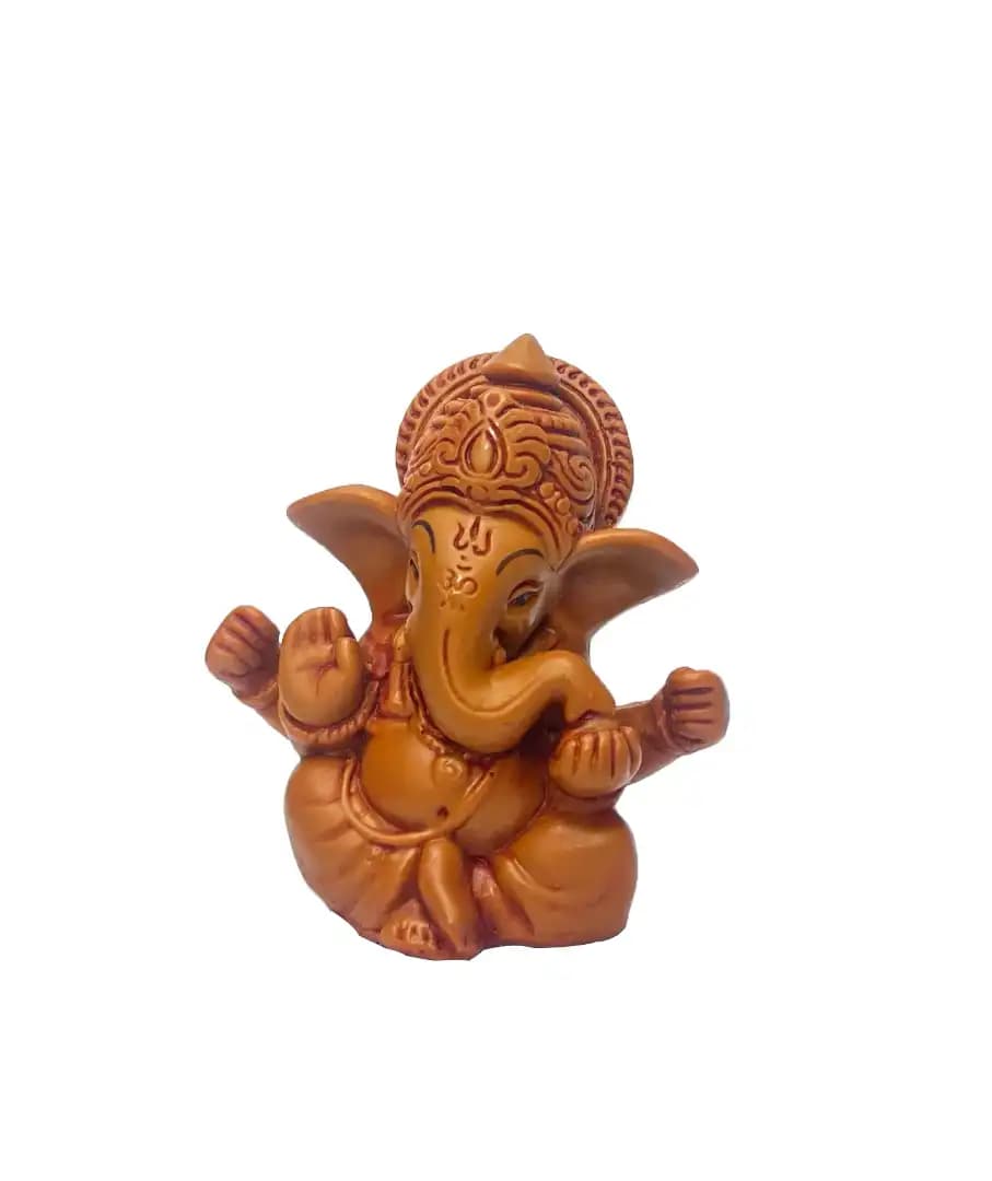 Antique Wood Finish Lord Ganesha Idol Statue with Intricate Detailing | Decorative Ganesh Murti for Car Dashboard, Home & Office
