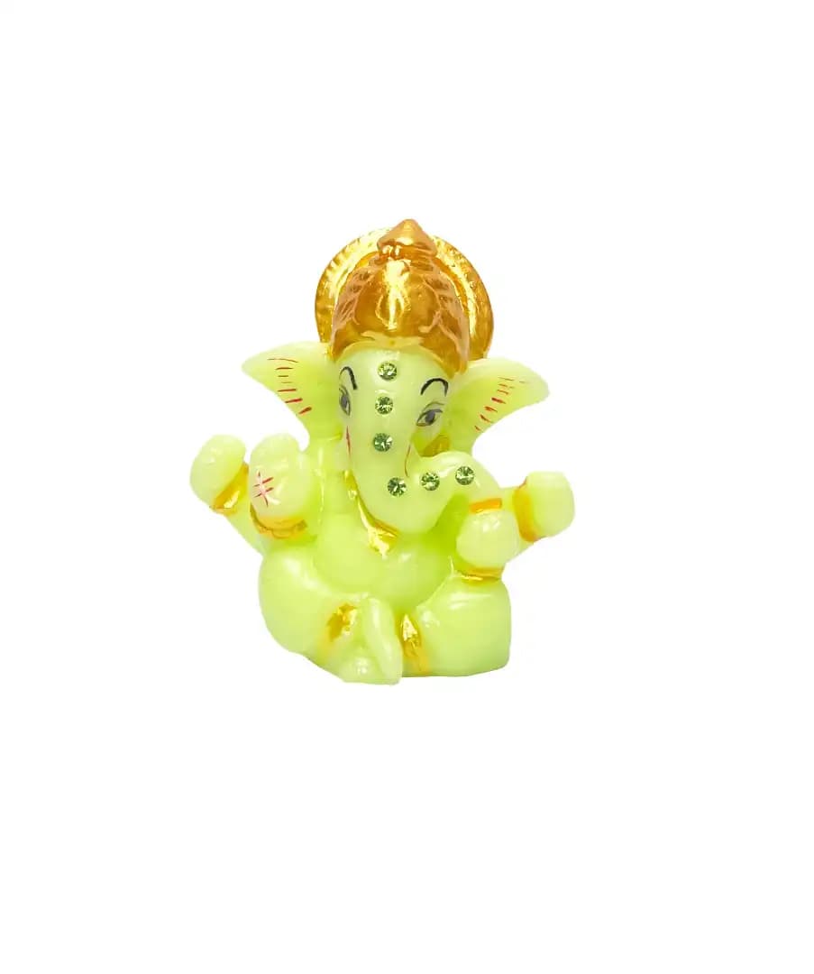 Radium Glossy Marble Finish Lord Ganesha Idol Statue – Fluorescent Green | Decorative Ganesh Murti for Car Dashboard, Home & Office