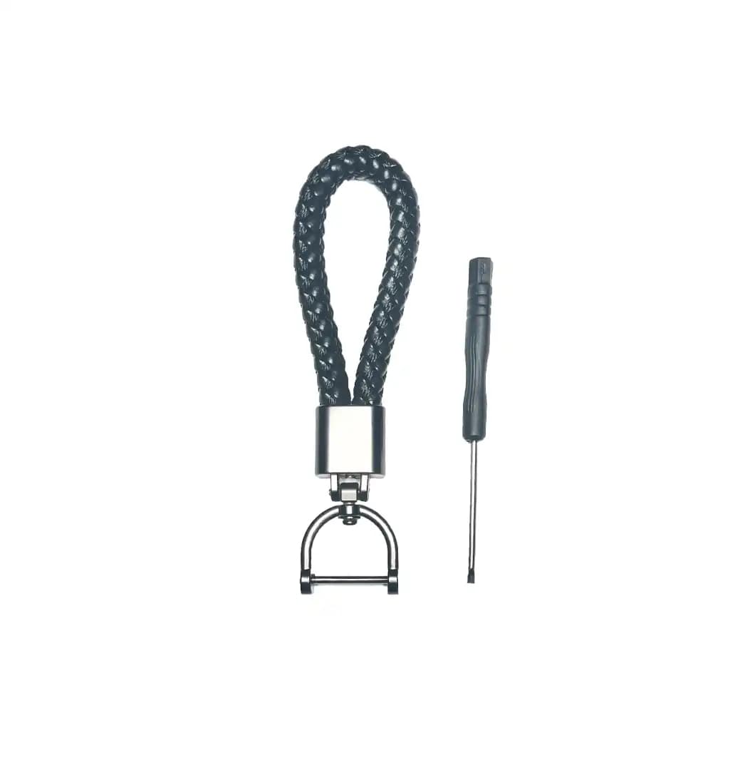 Premium Black Braided Keychain/ PU Rope Hook Keyring Car Keychain