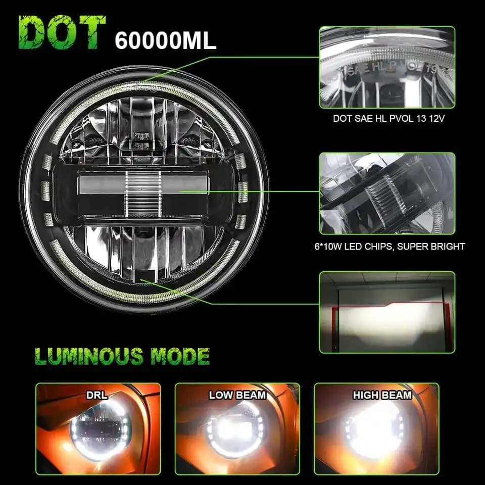 King Kong 7-Inch LED Headlight for Mahindra Thar with DRL High & Low Beam - Image 5 of 11