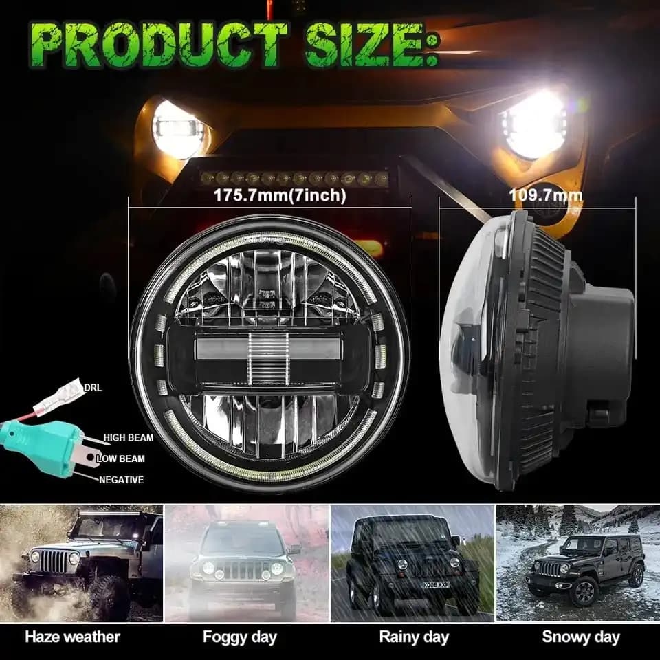 King Kong 7-Inch LED Headlight for Mahindra Thar with DRL High & Low Beam - Image 6 of 11