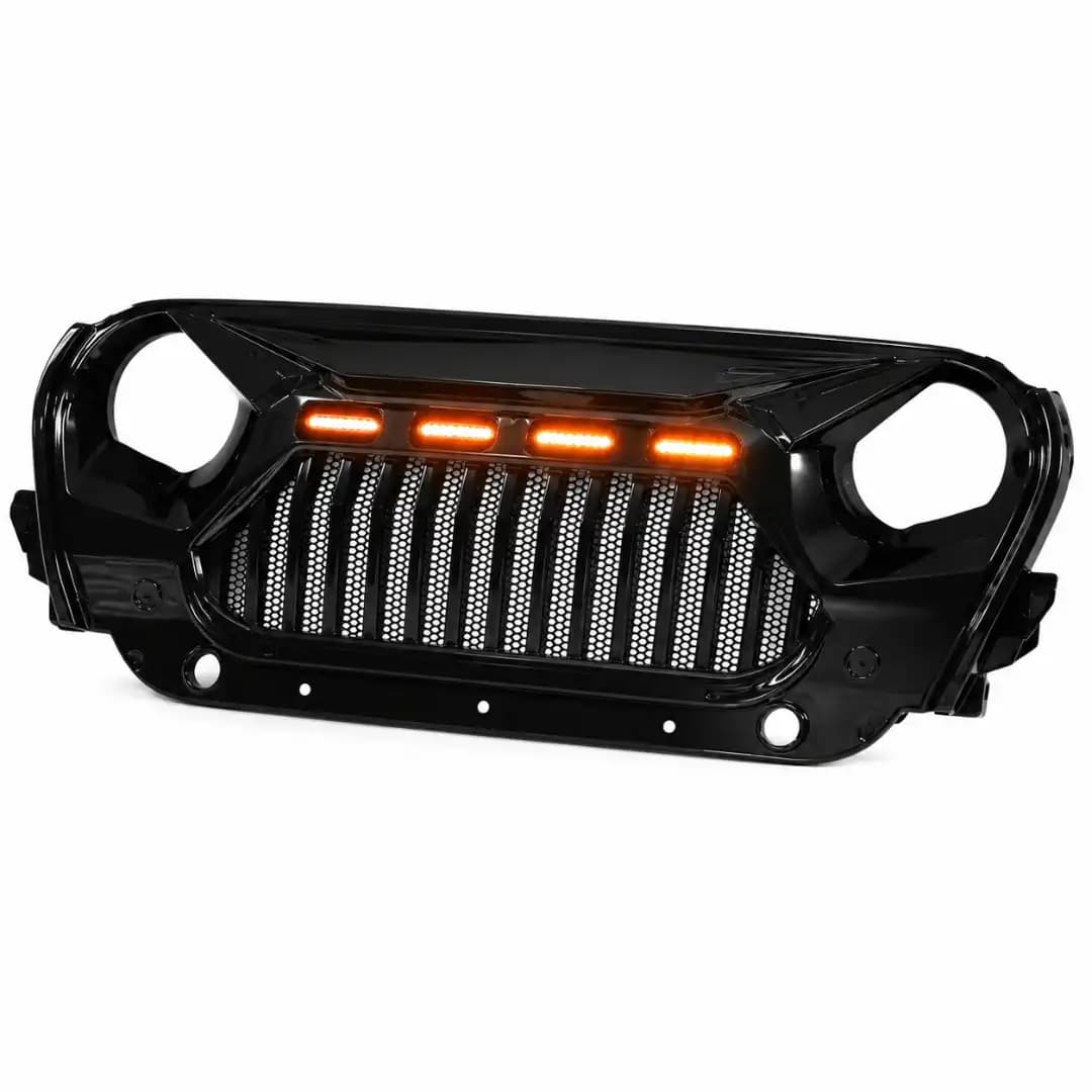 Gloss Black Angry Bird LED Front Grille for Mahindra Thar | ABS Off-Road Style Grille with Amber Marker Lights