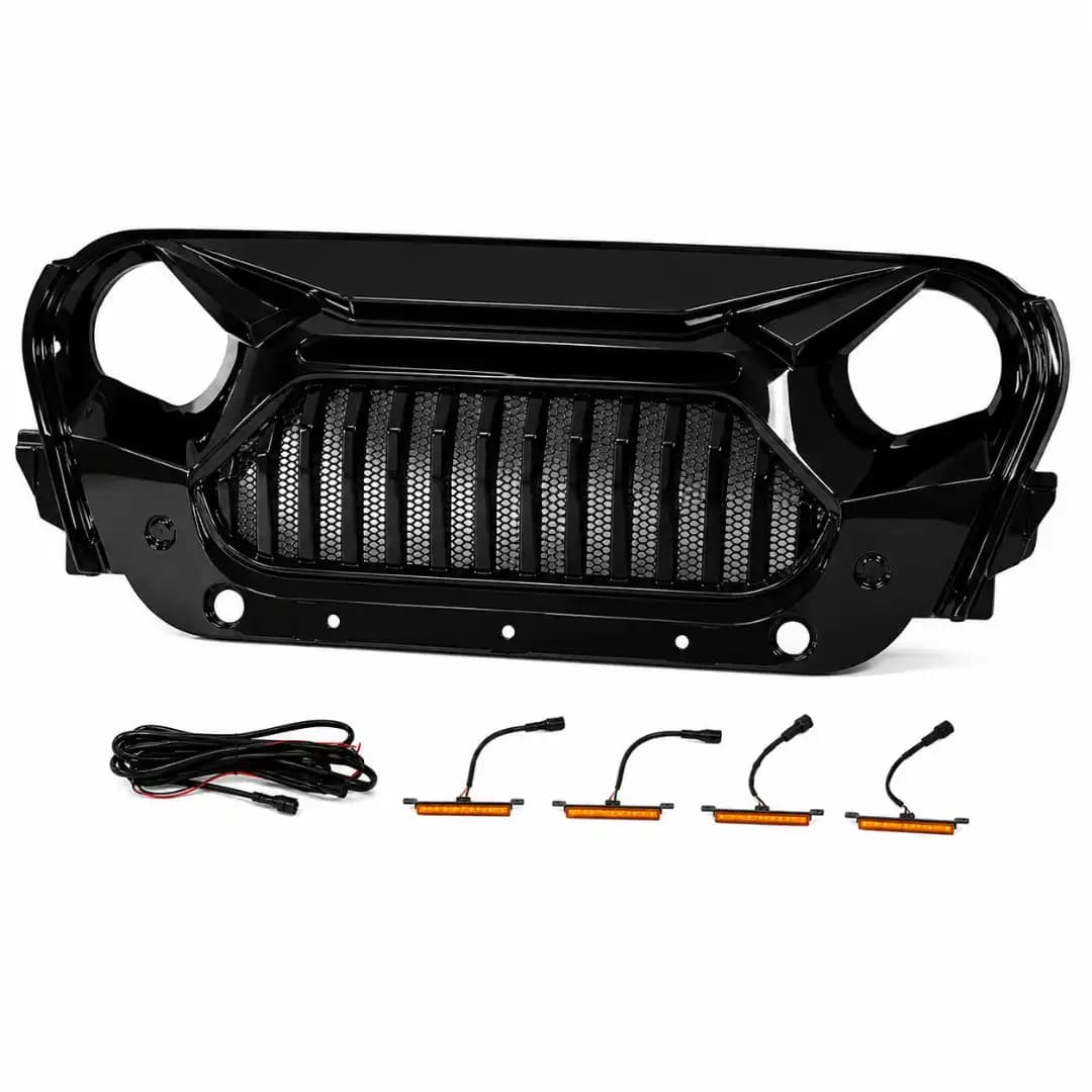 Gloss Black Angry Bird LED Front Grille for Mahindra Thar | ABS Off-Road Style Grille with Amber Marker Lights - Image 2 of 6