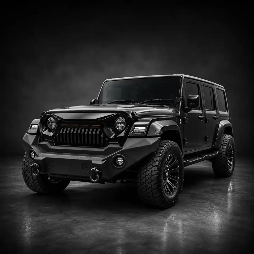 Gloss Black Angry Bird LED Front Grille for Mahindra Thar | ABS Off-Road Style Grille with Amber Marker Lights - Image 4 of 6