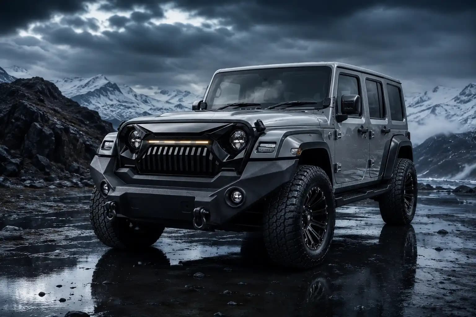 Gloss Black Angry Bird LED Front Grille for Mahindra Thar | ABS Off-Road Style Grille with Amber Marker Lights - Image 5 of 6