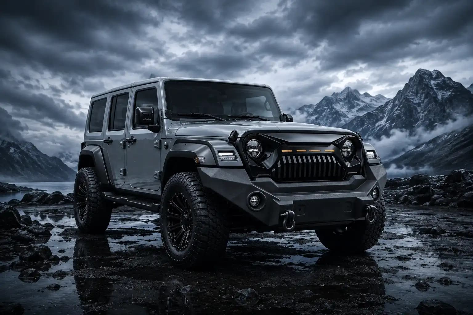 Gloss Black Angry Bird LED Front Grille for Mahindra Thar | ABS Off-Road Style Grille with Amber Marker Lights - Image 6 of 6
