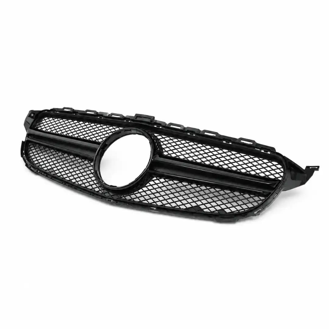 Gloss Black Front Grille for Mercedes-Benz C-Class W205 (2015-2018) | AMG Style Front Bumper Grille