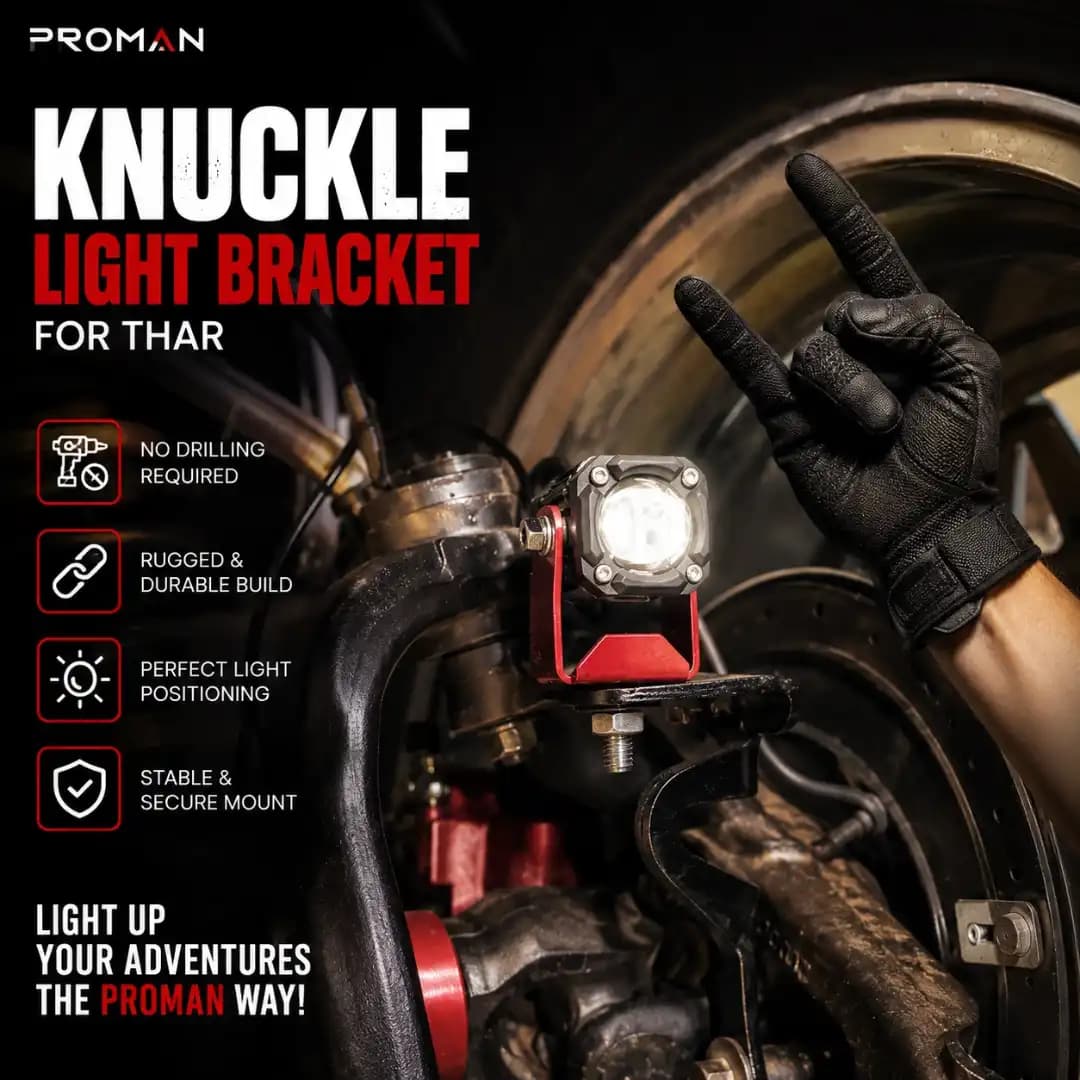 Proman Knuckle Light Bracket for Mahindra Thar | No-Drill Windshield Hinge Auxiliary Light Bracket Set - Image 3 of 6