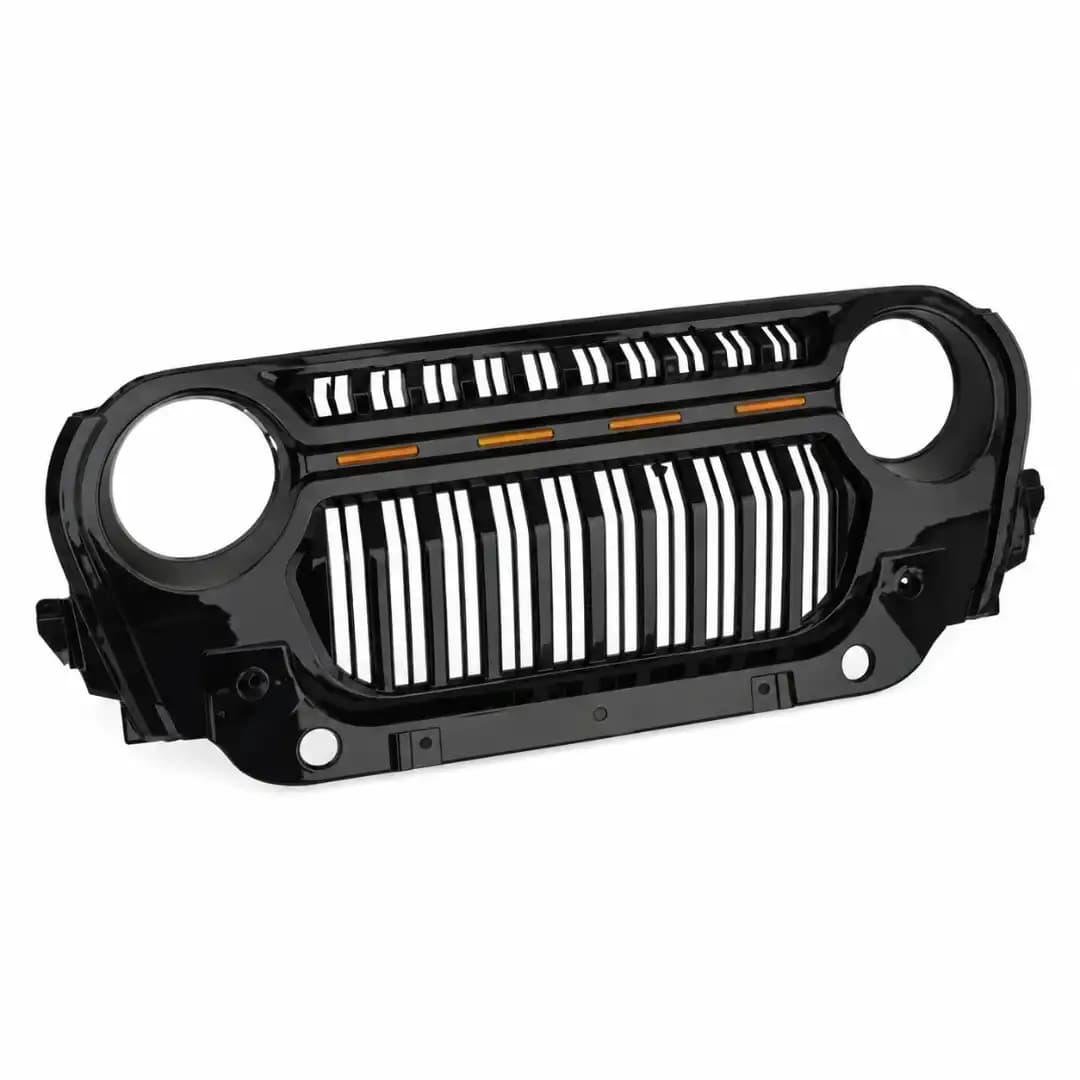 Top Fire LED Front Grille for Mahindra Thar | Matte Black and Gloss Black ABS Grille with Amber Marker Lights